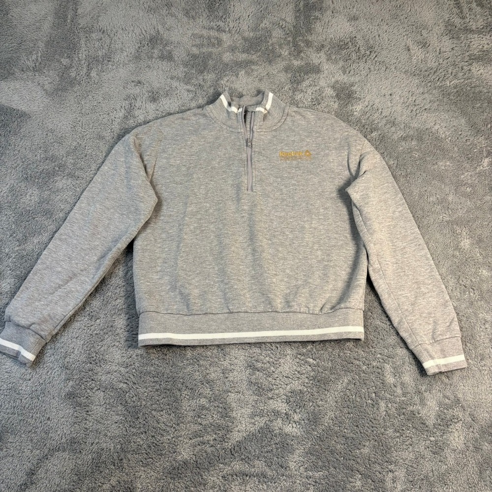 Reebok Girls Heather Gray Quarter Zip Fleece Sweatshirt Gold Logo Size XXL 18